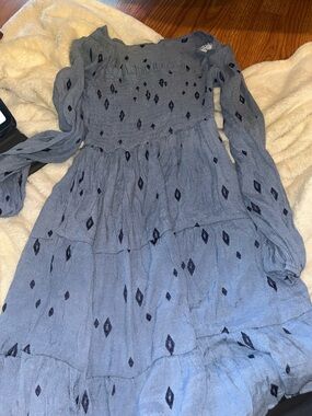 Liberty Love Blue Long Sleeve Tiered Smocked Midi Dress